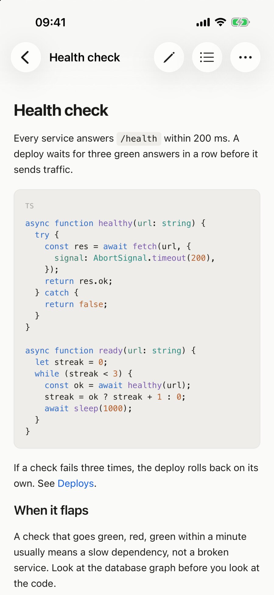 A Dawn page with a syntax-highlighted TypeScript code block